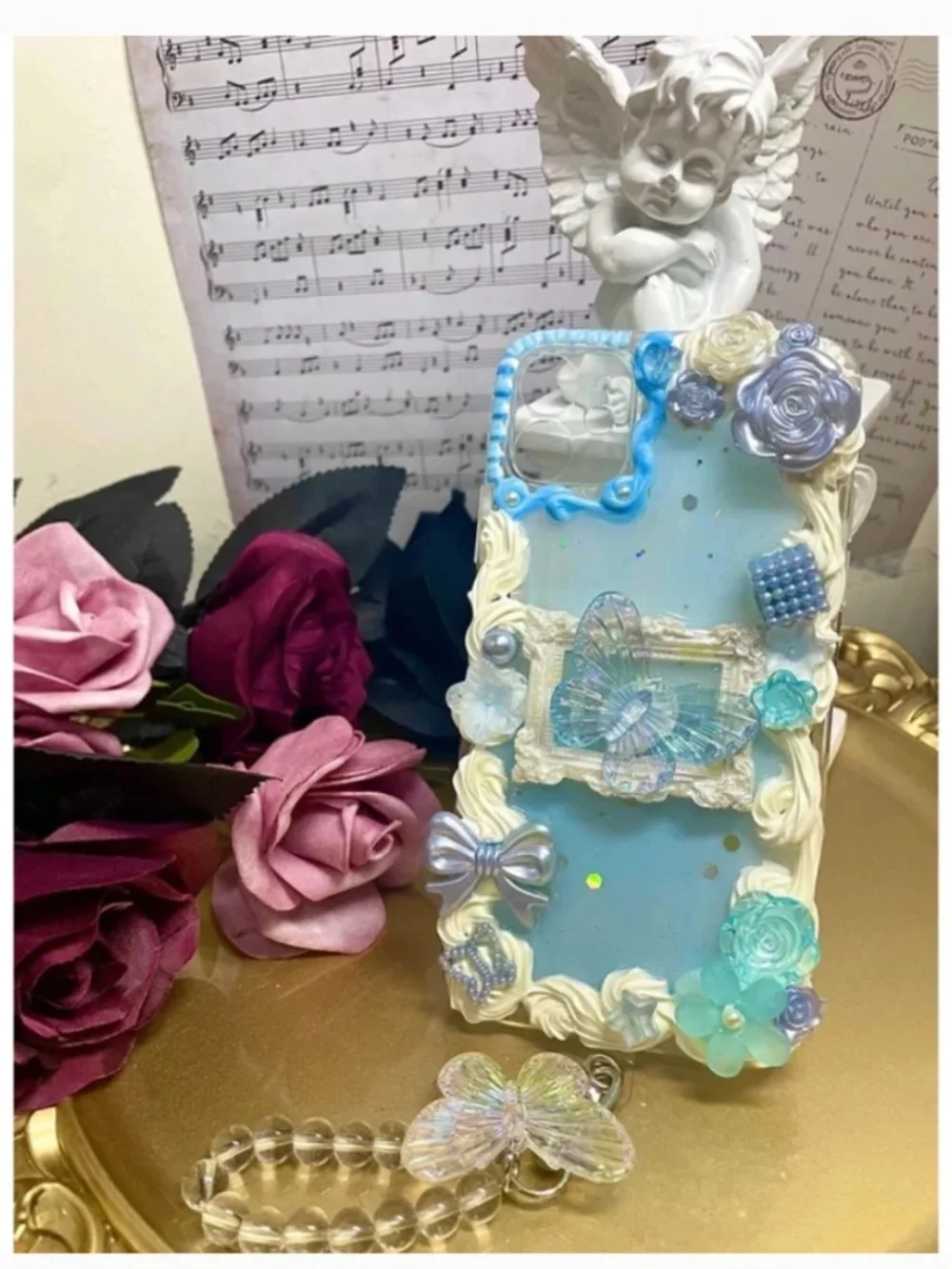 iPhone 11 Baroque butterfly or angel or rabbit iPhone Case, Handmade Phone case